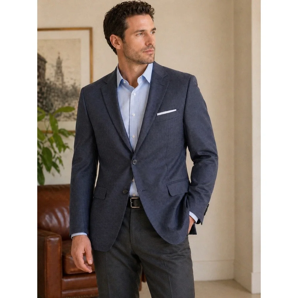 Jos A Bank Business Express Navy Blue 100% Wool 2-Buttn Blazer Sport Coat Sz 40S